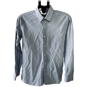 Aldo Conti Italia Dress Shirt Men Medium Blue Micro Check Button Up Office Caree